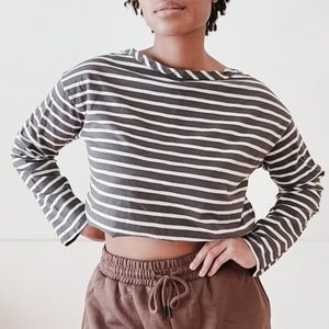 Levi's white and grey striped long sleeve boatneck tee